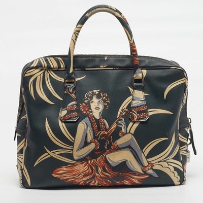 Prada Green Hawaiin Print Saffiano Leather Briefcase | eBay