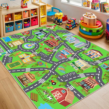 Kids Room Rug - Soft  Non-Slip 4X5 Ft Town Car Rug City Map Play Mat, Childrens