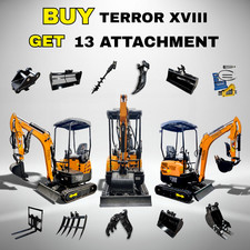 TERROR XVIII 4000lb Mini Excavator 13 Attachment Kubota Boom Swing Pilot Control