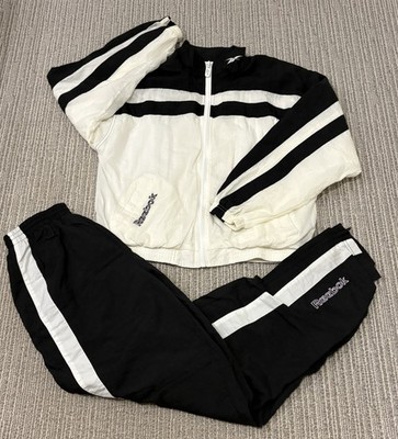 Vintage 90s Reebok Spell Out Track Suit Jacket & Pants Combo Men's S Black White