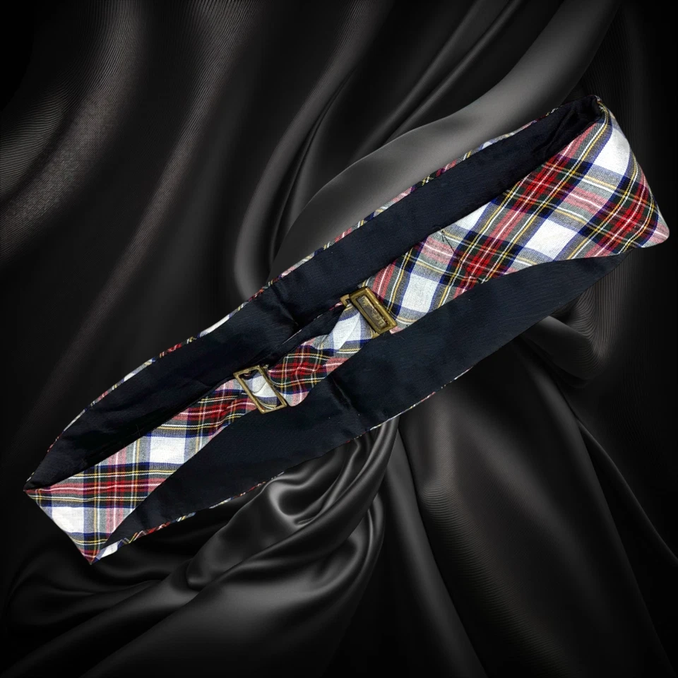 Vintage Hombre Cummerbund Rojo Negro Amarillo Tartán Plisado Talla M Ajustable Foto 4 de 4