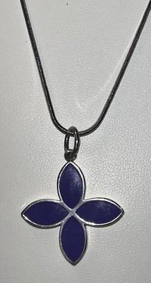 Pandora 925 ALE Lila Emaille Blume Anhänger Halskette Sterlingsilber Retired