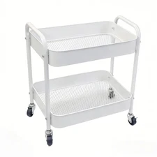 Under Desk Storage Cart 2 Tier Utility Rolling with Wheels Small Metal Mobile