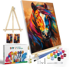 Paint by Numbers Kit for Adults with Frame, Horse Paint by Number with Easel, DI