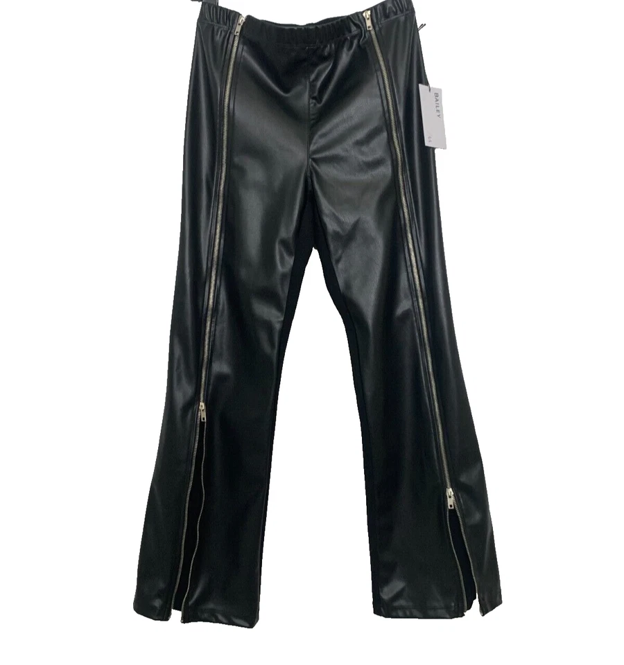 Calça feminina Bailey 44 preta couro sintético perna larga zíper frontal tamanho M nova com etiquetas $248 - Imagem 3 de 4