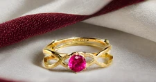 14K Solid Gold Ruby Twist Ring, Twist Ring, Double Band Ring, Lab-created Gem