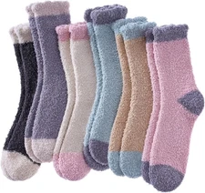 FNOVCO Womens Fuzzy Socks Super Soft Fluffy Winter Warm Cozy Home Sleeping Socks