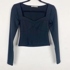 Abercrombie Fitch Corset Seam Sweetheart Long Sleeve Top Womens Small Black
