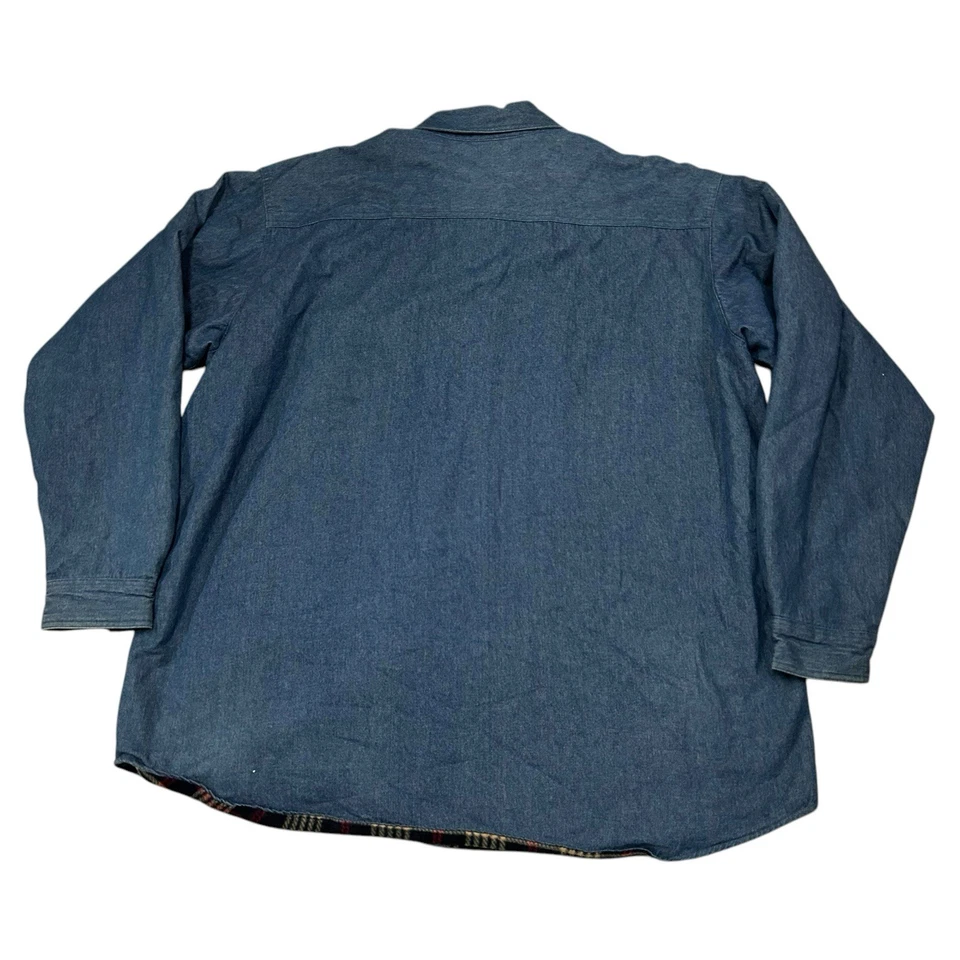 Harbory Bay Fleece Flannel Lined Chambray Denim Button Up Shacket Men's 3XLT - Image 3 of 4