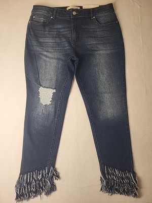 Established 1946 Denim Women's Size 16W Fringe Hem Distressed Stretch Jeans