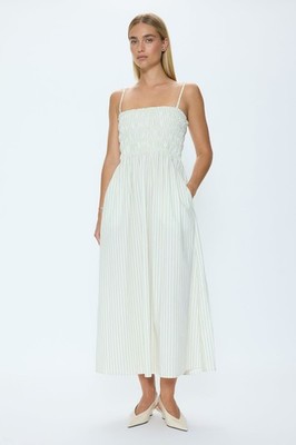 NWT Pistola BIANCA SHIRRED BODICE DRESS - SAGE EGRET STRIPE Size: Small