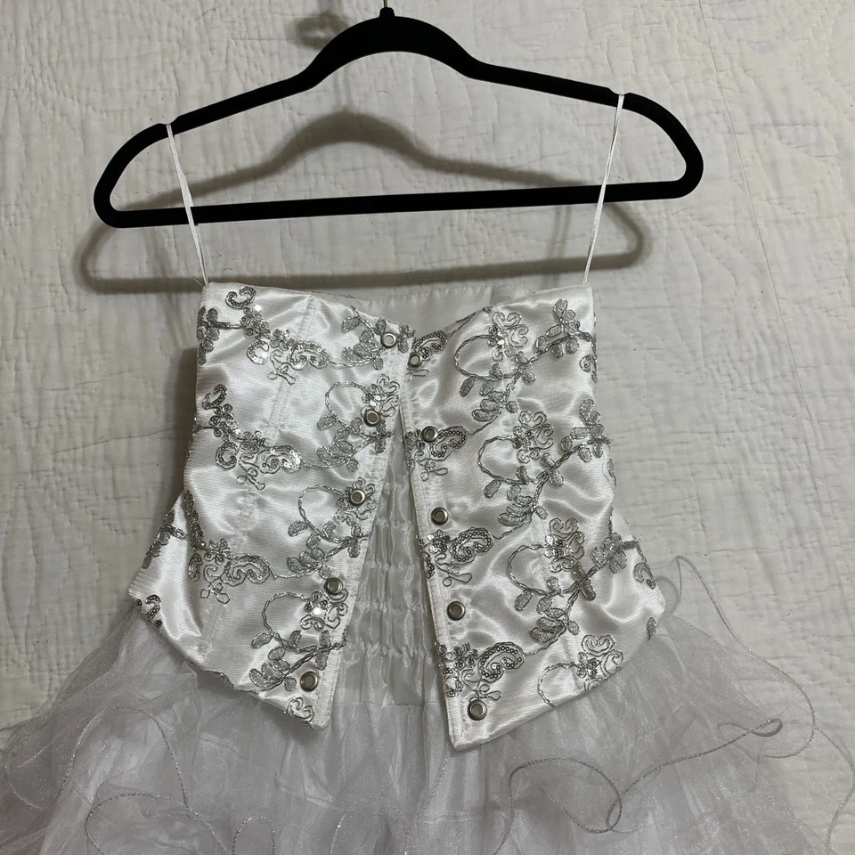 Pageant Quinceanera White Silver Gown Miss 10 Halloween Princess Corset Lettuce - Image 4 of 4