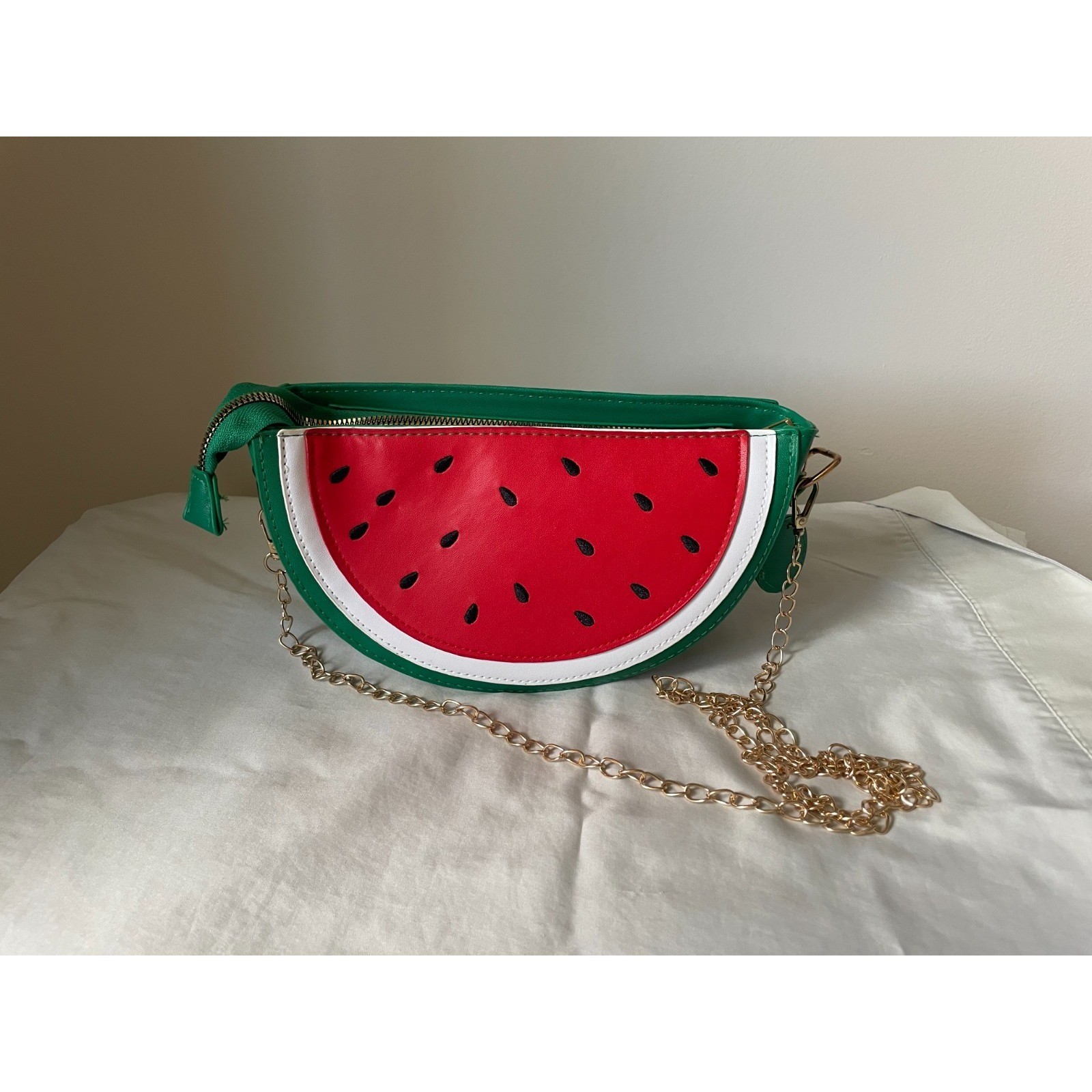 Watermelon Slice Crossbody Purse Novelty Handbag Gold Chain Zipper - NEW