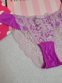 VTG VS Very Sexy Satin Lace Corset Style Cheekini Panty Size Lg Purple