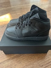 Nike Air Jordan 1 Mid Black GS Size 5Y 554725-091 Leather Sneakers