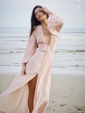 LoveShackFancy Lina Silk Lace Trimmed Maxi Dress Potpourri Pink Size 0 XS