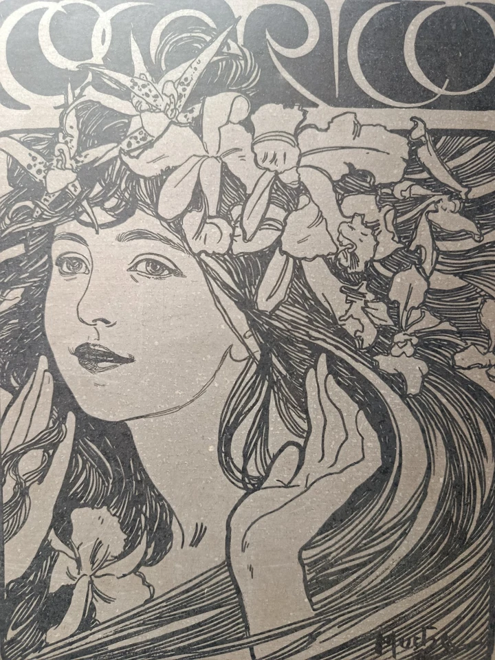 Alphonse MUCHA couverture COCORICO 1899 - Art Nouveau - Portrait féminin fleur - Photo 2/4