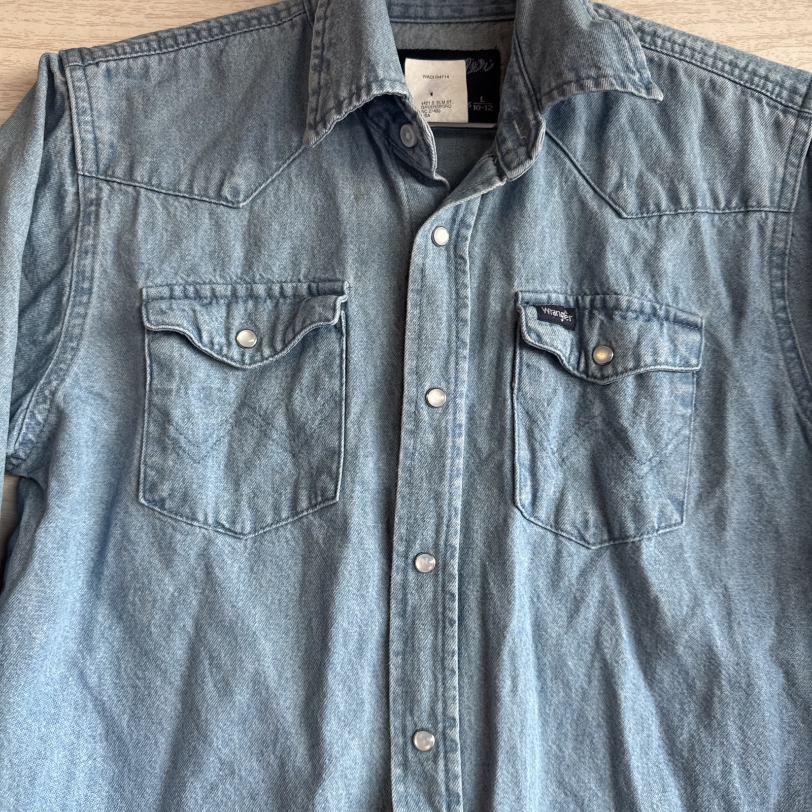 Wrangler Kids Light Denim  Pearl Snap Long Sleeve 10/12 thumbnail 2