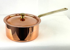 "Olla vintage Culinox SPRING de cobre e acero inoxidable con tapa y mango largo de latón 6"""
