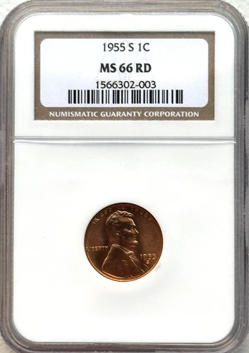 1955-S LINCOLN WHEAT CENT   -   NGC MS66 RD   -   FREE SHIPPING!