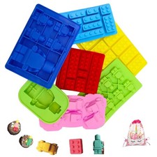 7 Pcs Chocolate Molds Silicone   Fun Robot  Brick Car Non-Stick Shapes, Hea...