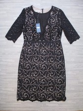 Hobbs Rafaela Dress Size UK 12 Black Latte Beige Short Sleeves Lace Dress BNWT