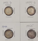 LOT Of 4 90% Silver- (1) Mercury '40 & (3) Roosevelt '55, '55-D, 55-S Dimes