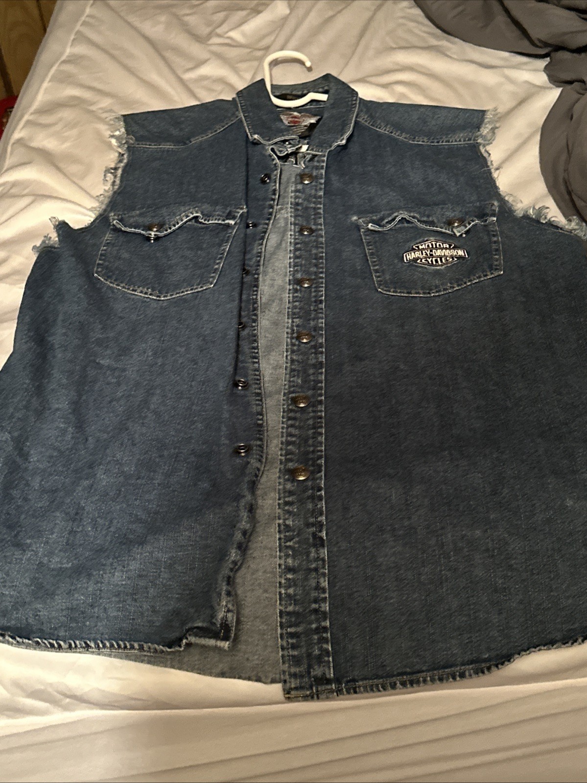 Harley Davidson Men's Denim Jacket Biker Style Large