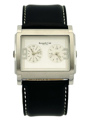 Kenneth Cole NY KC1290D Two-Time Zone Rectangular Wide Black Strap