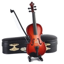 Wooden Miniature Violin with Stand, Bow and Case Mini Violin Musical Instrume...