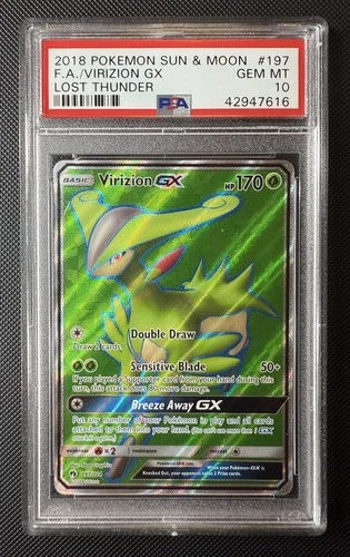 PSA 10 VIRIZION GX 197 LOST THUNDER FULL ART SUN MOON 2018 POKEMON