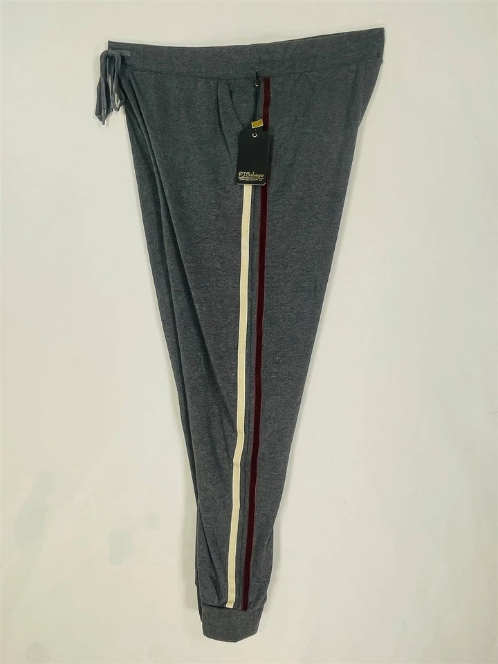 Pantalones de chándal PJ Salvage Lounge para mujer pequeños suaves elásticos polar gris oscuro a rayas Foto 3 de 4