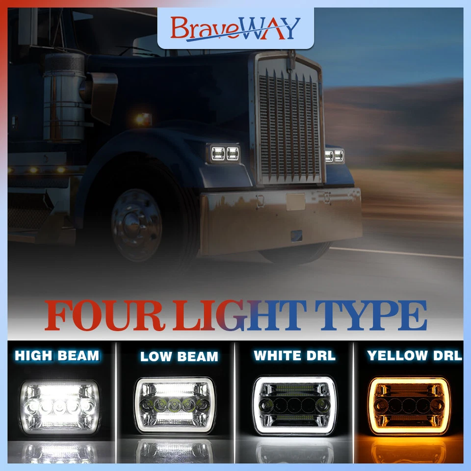 Par de faros LED 7x6" haz alto/bajo DRL para Ford F-150 F-250 F-350 1978-1986 Foto 4 de 4