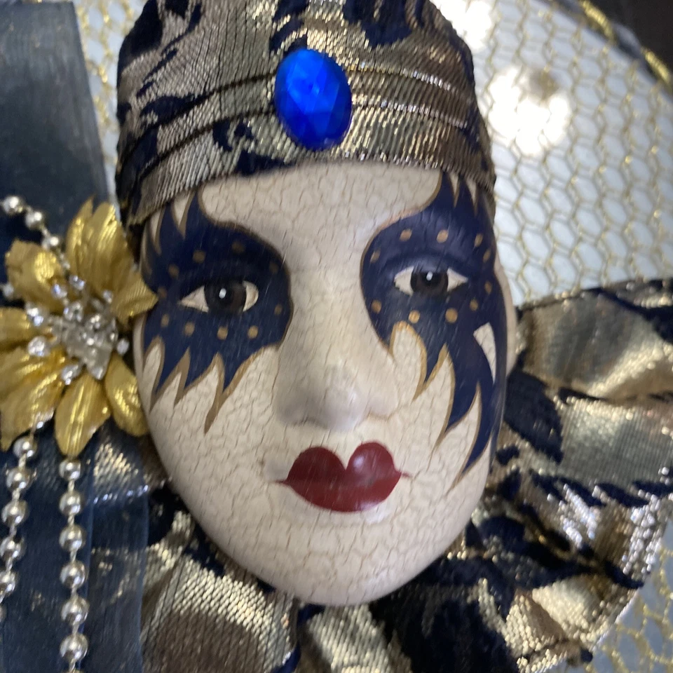 "2 máscaras faciales vintage para dama decoración de pared colgante de pared 8"" de diámetro azul rojo" Foto 3 de 4