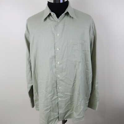 Perry Ellis Shirt Mens 16.5-35 Business Dress Pocket Button Up Green Long Sleeve