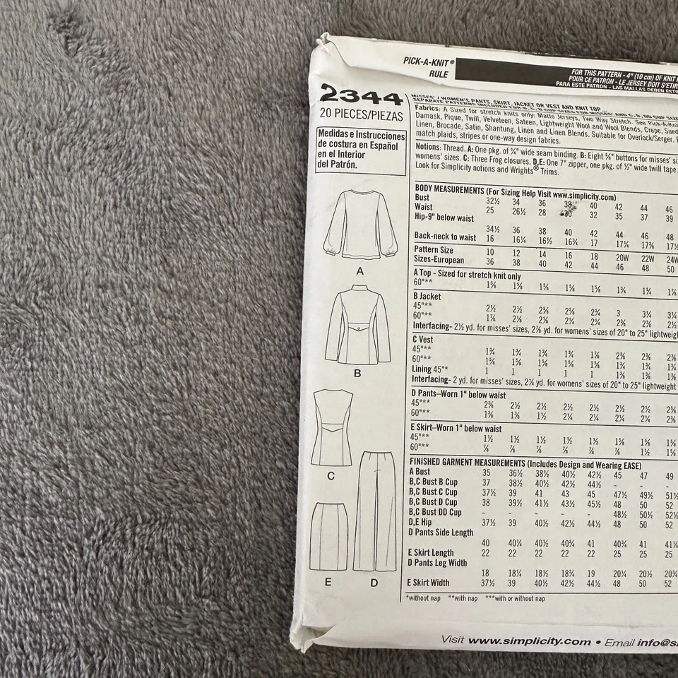 Simplicity 2344 Khaliah Ali Pattern 10-18 Jacket Pants Skirt Vest Top Career - Image 4 of 4