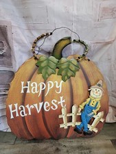 Wodden Happy Harvest pumpkin scarecrow Fall autumn sign decor