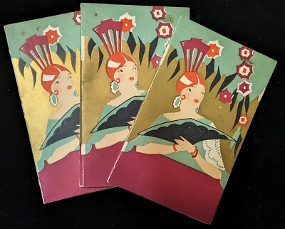 3 Vintage Antique 1920s-30s Bridge Score Pad Art Deco Redhead Lady See Details