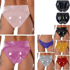 Women's Metallic Wet Look Underwear Leather Briefs Thong Bottoms Shiny Panties 