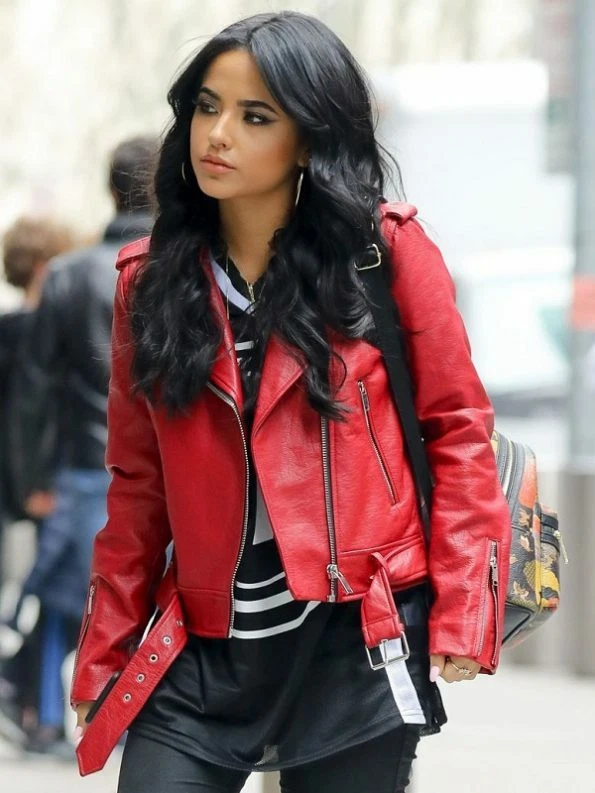 Becky G Red Biker Leather Jacket 