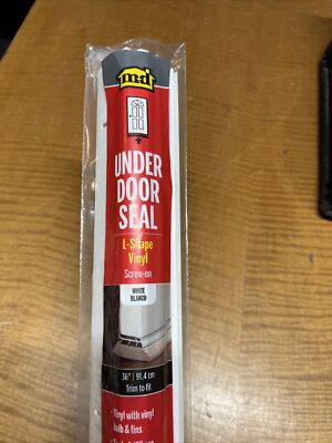 43816 M-D Building 36'' White L-SHAPED Door Bottom Weatherstrip Draft SEAL w/ Fin