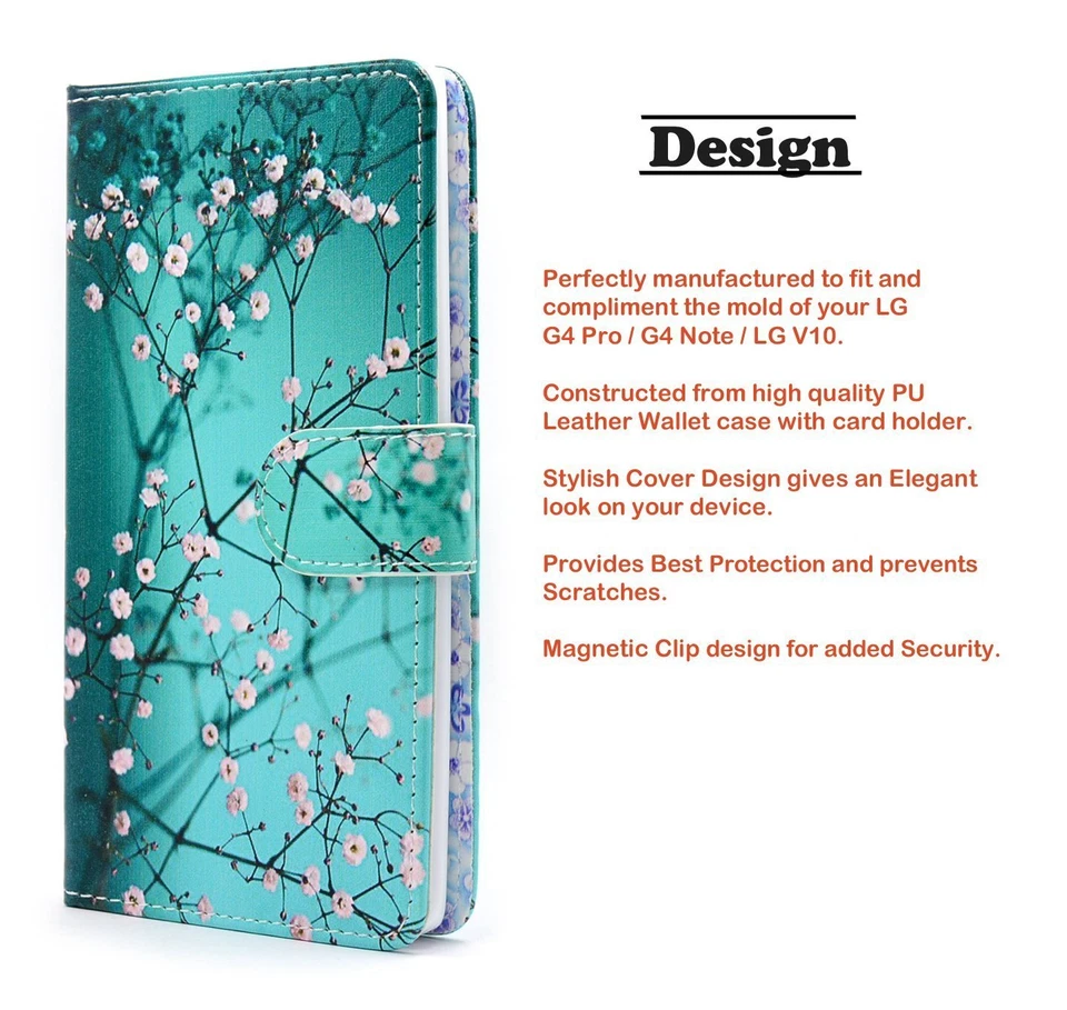 Plum Blossom Design Premium PU Leather Fold Wallet Pouch Flip Case For LG V10 - Image 2 of 3