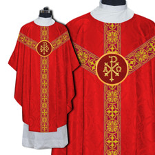 Red Gothic Chasuble Vestment Set with Braided Orphrey  Priest Stole