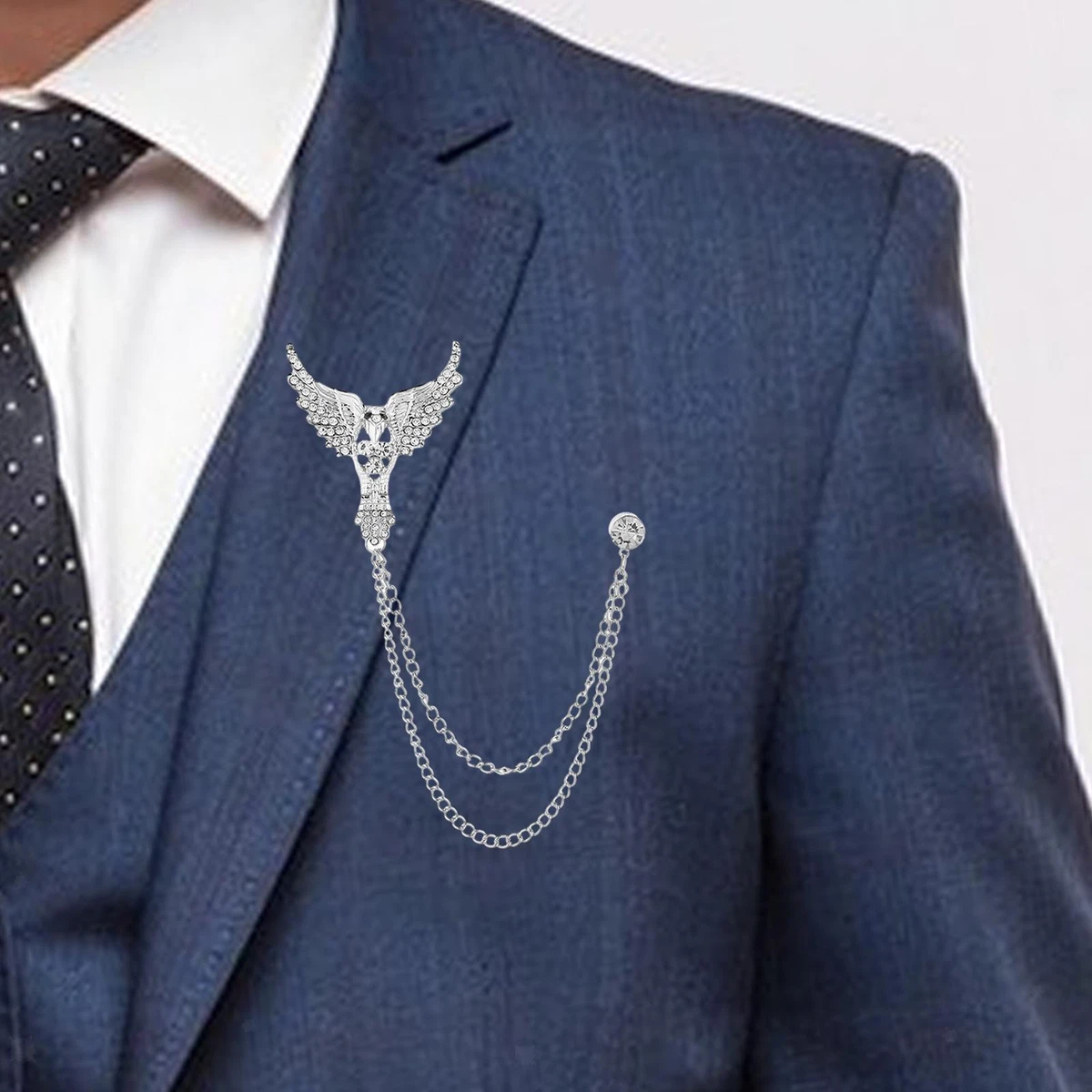 Suit Brooch with Chain Metal Men s Lapel Brooch for Career Suit Coat Tuxedo