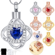 Birthstone Urn Necklace Human Ashes Heart Birthstone Memorial Cremation Jewelry