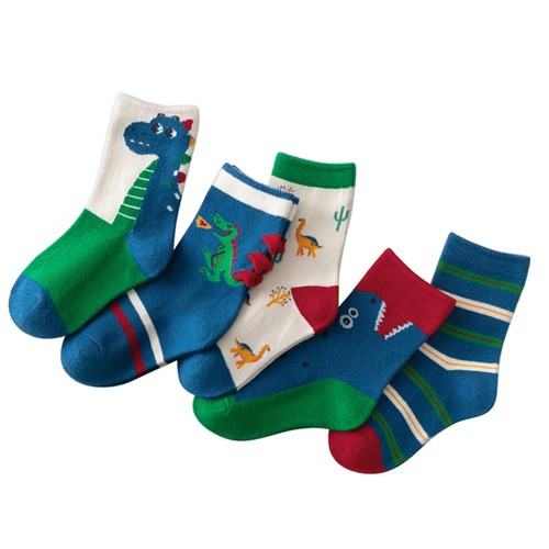 5 Pair Kids Crew Socks for Boys Girls Toddler Cotton Warm Cute Cartoon Dinosaur - Picture 16 of 24