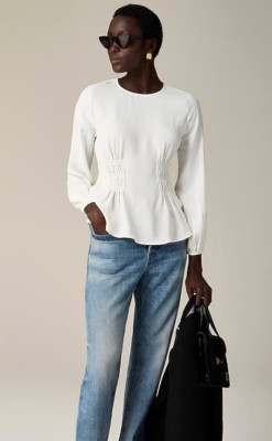 J.Crew $98 Shirred-waist top in viscose crepe Ivory Size 00 CF445