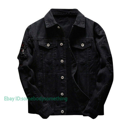 Herren Freizeit Denim Jacke Lochjacken Mode Jeans Mäntel Street Hip Hop - Bild 9 von 19