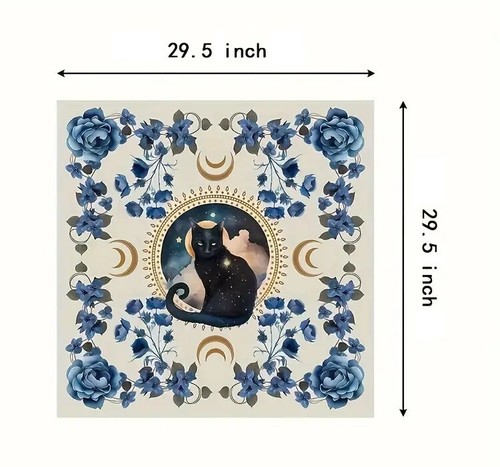 Paño de altar - Gato místico, azul floral sobre blanco, dos (2) tallas, 100% poliéster - Imagen 3 de 8