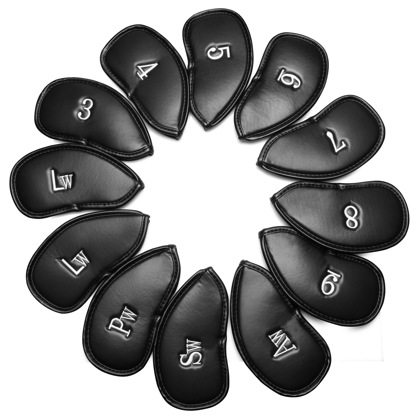 12 PCS PU Leather Head Cover Golf Iron Club Putter Headcover 3SW Set